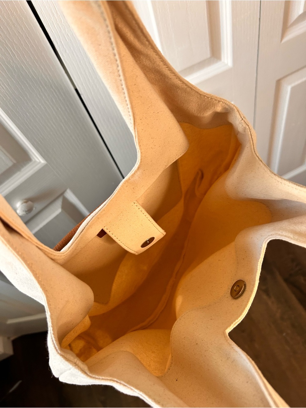 J. Jill Cream Canvas and Leather Handle Large Tote Shoulder Bag New Boho Minimal - Picture 5 of 8